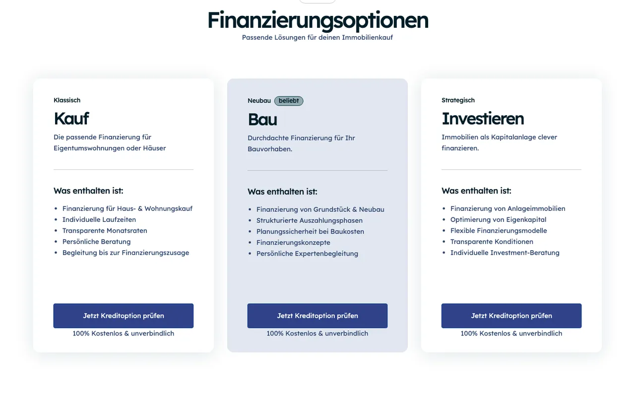 Website und Anfrage-Funnel der GP Baufinanzierungs GmbH (Desktop)