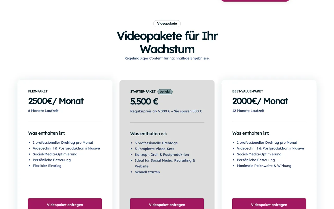 Website und Anfrage-Funnel von Hanki Film (Desktop)